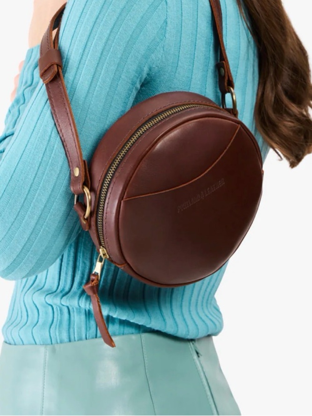 Women’s Portland leather small Round Leather Crossbody Bag - Brown